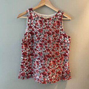 EUC Zara Rose Print Blouse Top Red Green Size XS